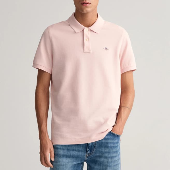 Gant Pale Pink Shield Logo Pique Cotton Polo Shirt