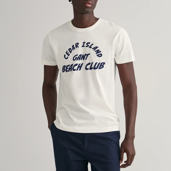 Gant White Graphic Chest Logo Cotton T-Shirt