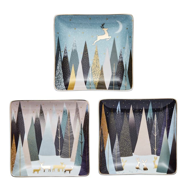 Sara Miller Set of 3 Frosted Pines Square Dishes