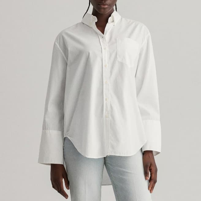 Gant White Relaxed Wide Cuff Cotton Shirt