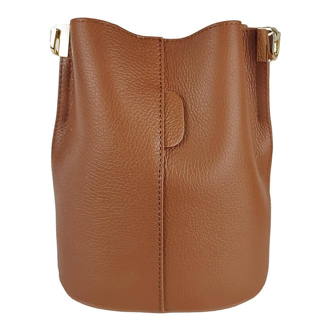 Bella Blanco Brown Dollar Leather Bucket Bag