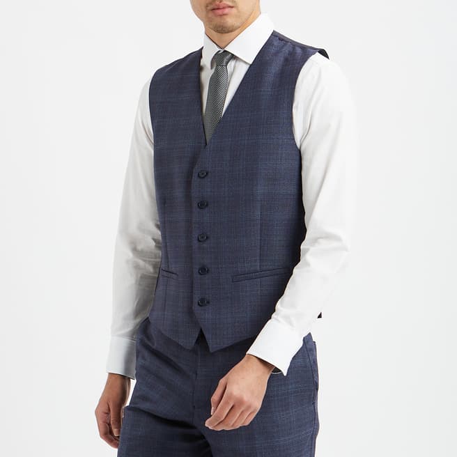 Ted Baker Navy Airforce Check Cove Waistcoat