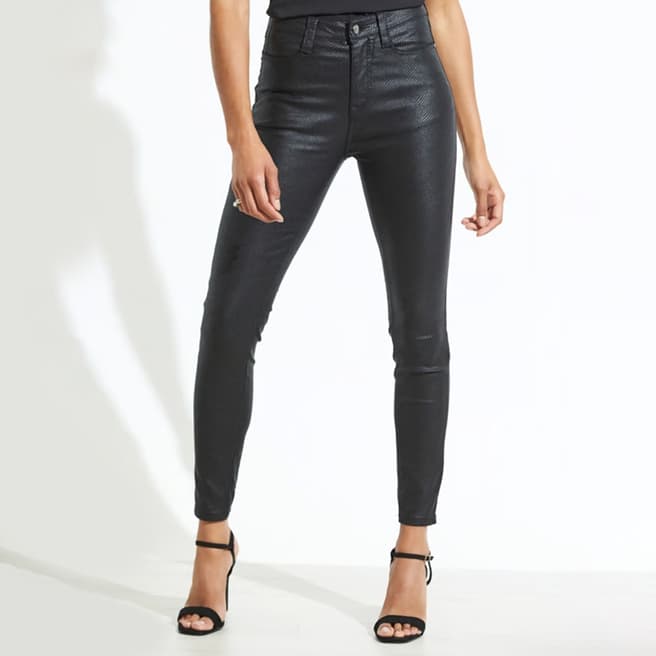 SOSANDAR Black Textured Coated Skinny Jean