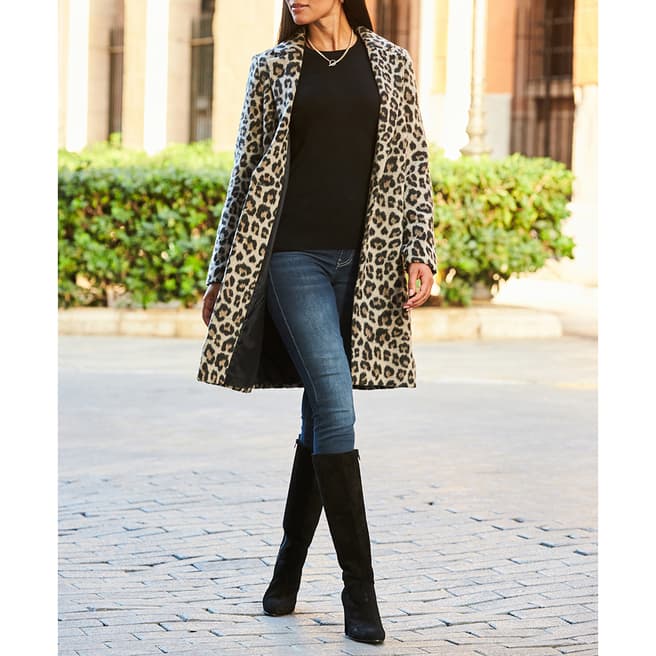 SOSANDAR Leopard Print Wool Blend Coat