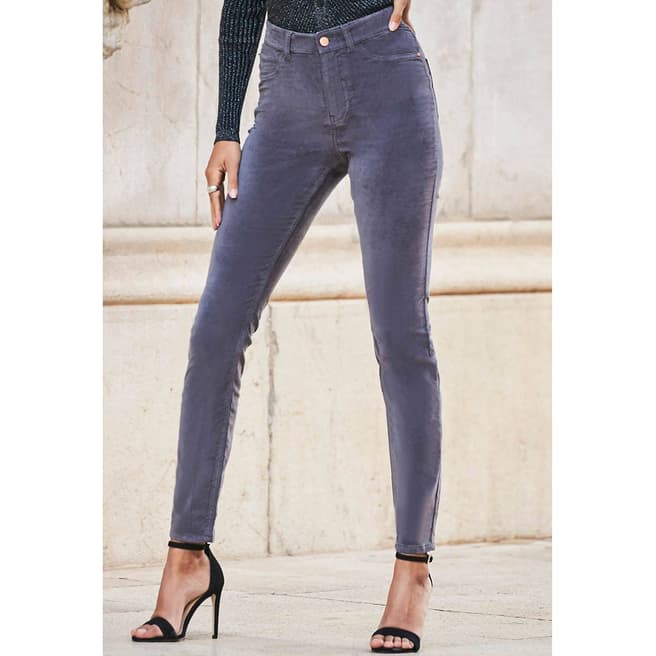 SOSANDAR Grey Velvet Skinny Jeans