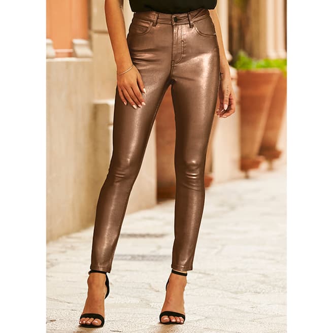 SOSANDAR Bronze Metallic Premium Skinny Jeans