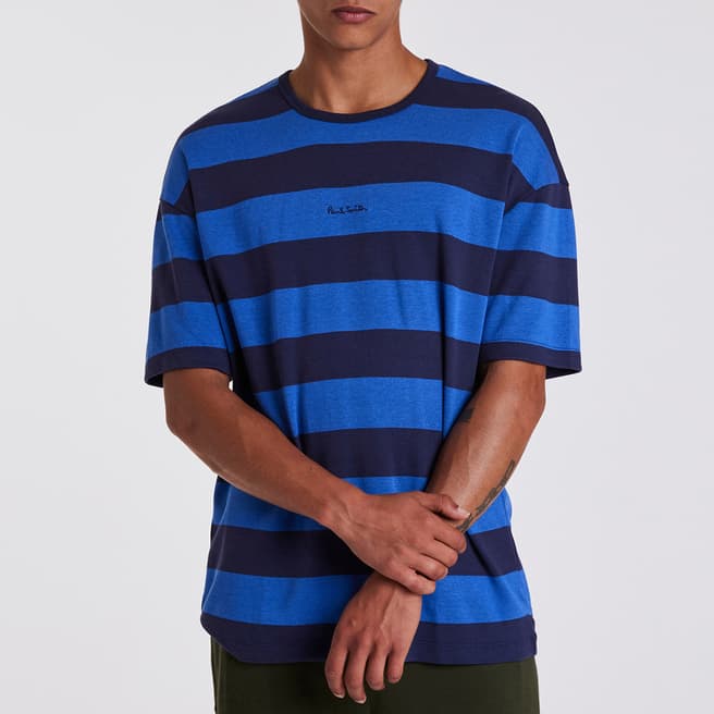 PAUL SMITH Blue/Navy Relaxed Stripe Cotton Blend T-Shirt