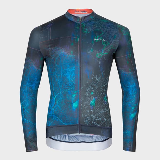PAUL SMITH Blue Race Fit Map Print Cycling Jersey