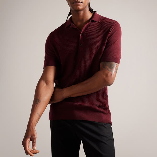 Ted Baker Maroon Textured Wool Blend Polo