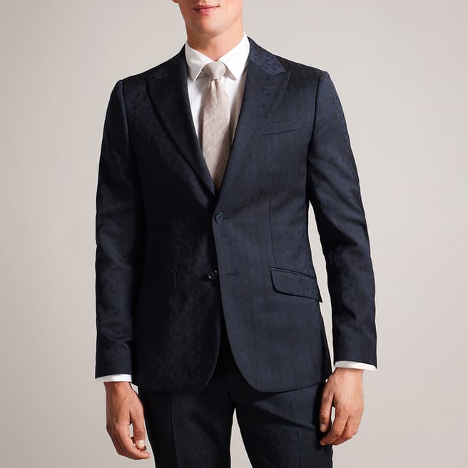 Ted Baker Navy Wool Jacquard Suit Jacket