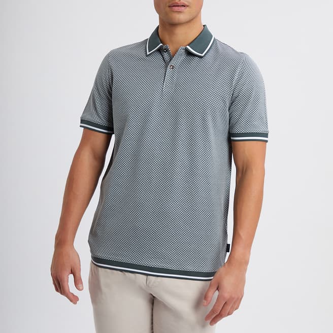 Ted Baker Green Cotton Geo Textured Polo