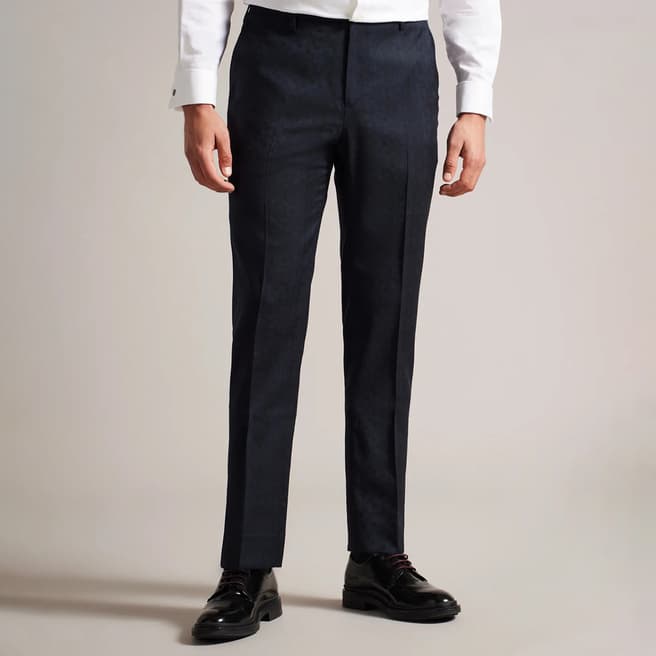 Ted Baker Navy Wool Jacquard Suit Trousers