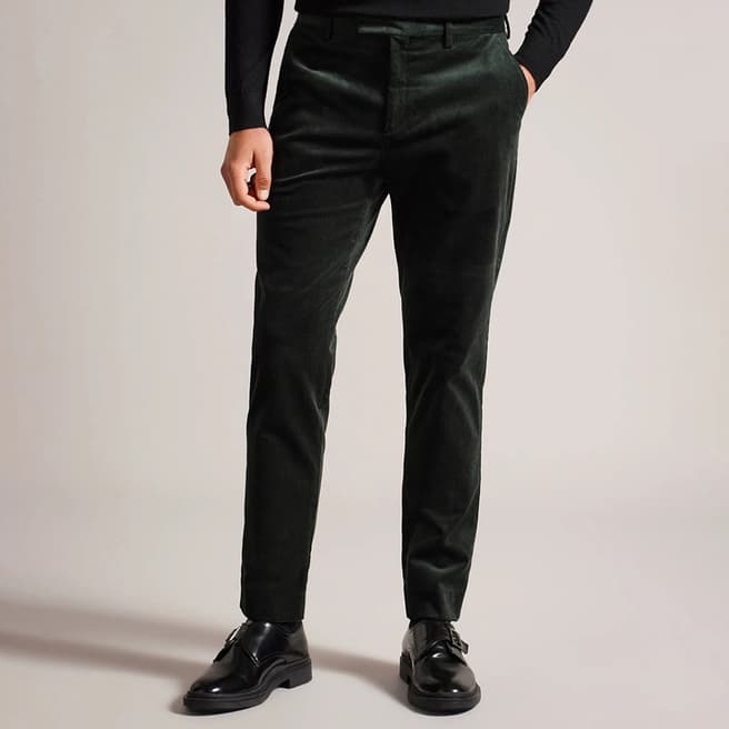 Ted Baker Dark Green Slim Cotton Cord Trousers