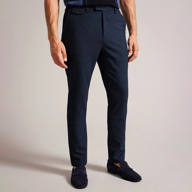 Ted Baker Dark Blue Slim Fit Houndstooth Chino Trouser