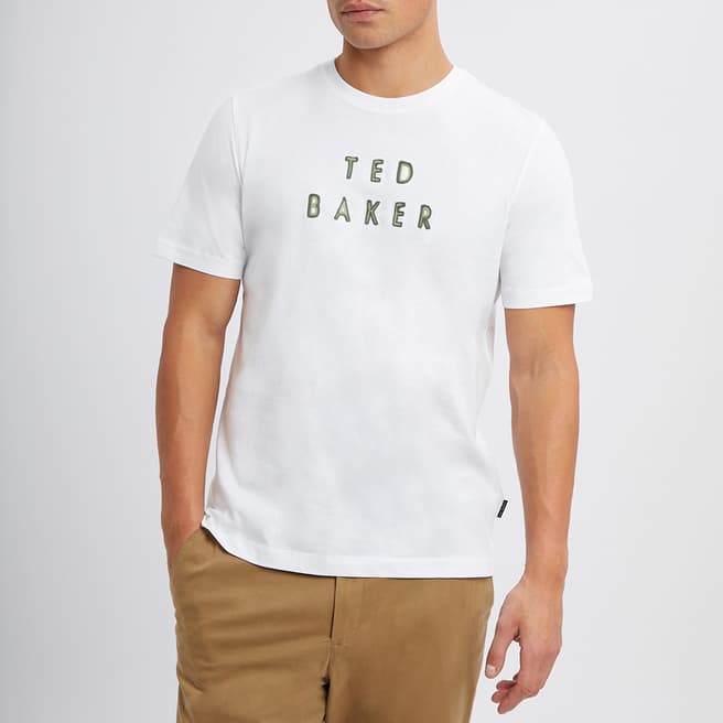 Ted Baker White Cotton Branded T-Shirt