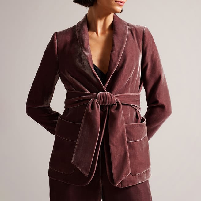 Ted Baker Mauve Tansya Silk Blend Velvet Shawl Jacket