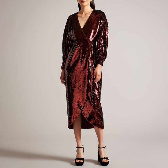 Ted Baker Red Emaleee Plunge Neck Sequin Dress