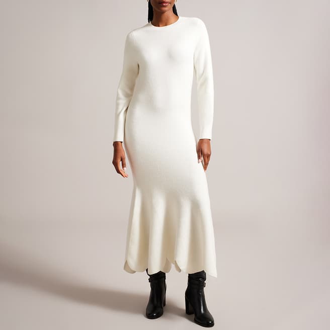 Ted Baker White Jolamay Wool Blend Midi Dress