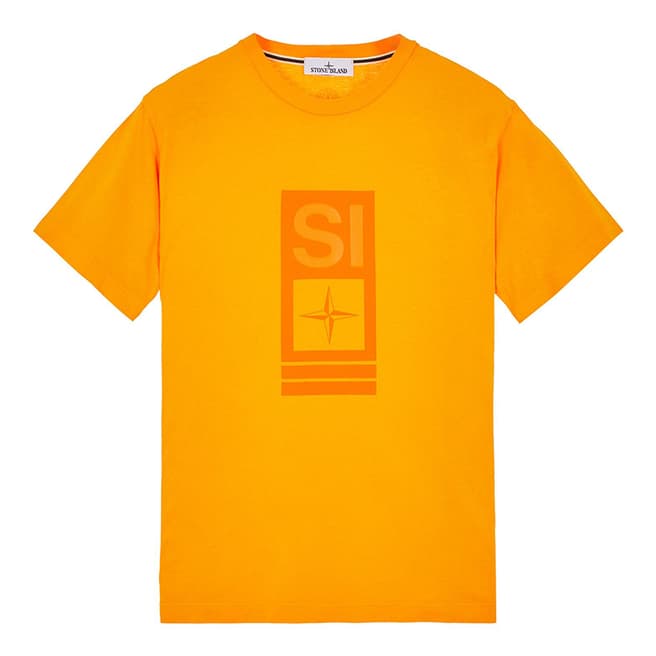 Stone Island Orange 'Abbreviation One' Cotton T-Shirt