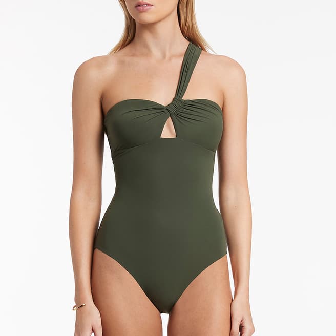 Jets Green Gather One Shoulder Swimsuit