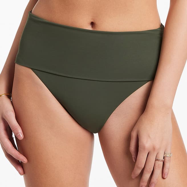 Jets Olive Fold Down High Waisted Bikini Bottom