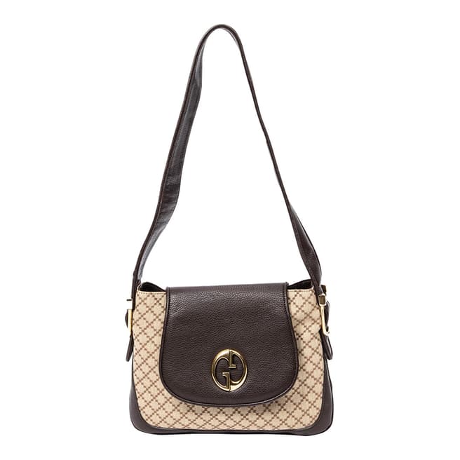 Vintage Gucci Beige Dark Brown Medium 1973 Flap Shoulder Bag