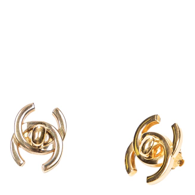 Vintage Chanel Gold CC Turn Lock Clip On Earrings
