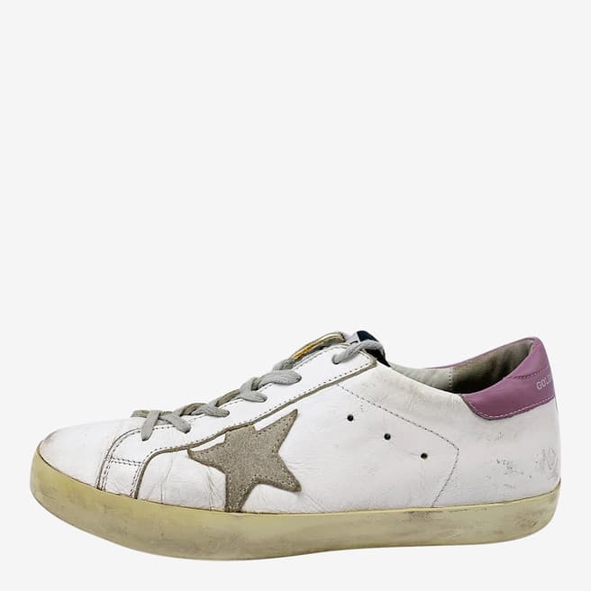 Pre-Loved Golden Goose Deluxe Brand White Leather Lace Up Trainers - Size UK 7