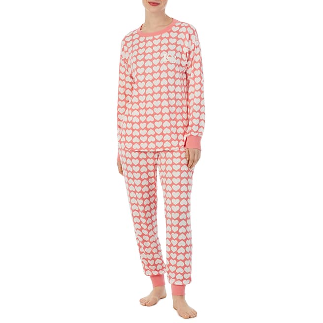 Kate Spade Pink Heart Novelty Soft Knit Long Sleeve Pjs Set  