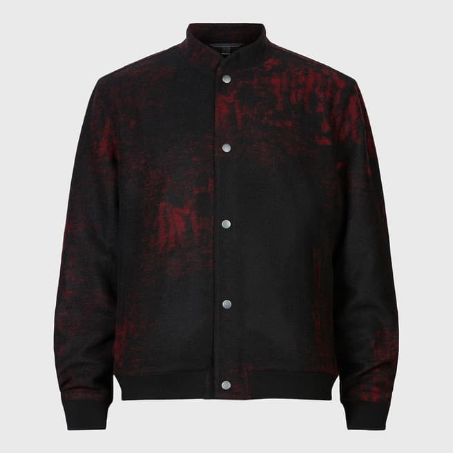 John Varvatos Black/Red Jewell Snap-Front Wool Bomber Jacket