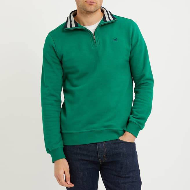 Crew Clothing Green Half Zip Solid Sweatshirt