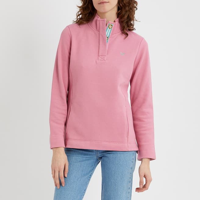 Crew Clothing Pink Pique Button Neck Sweatshirt