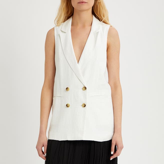 N°· Eleven White Linen Longline Waistcoat