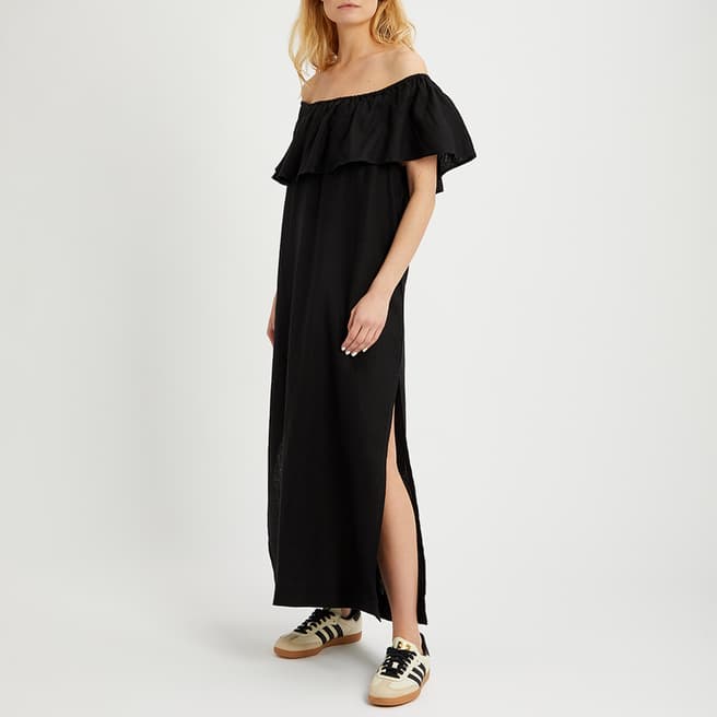 N°· Eleven Black Linen Frill Bardot Maxi Dress