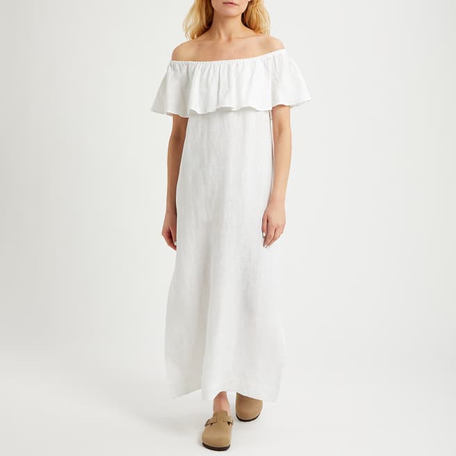 N°· Eleven White Linen Frill Bardot Maxi Dress