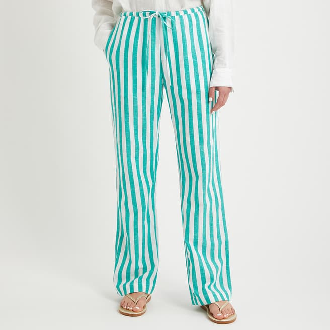 N°· Eleven Emerald Stripe Linen Blend Pull On Trouser