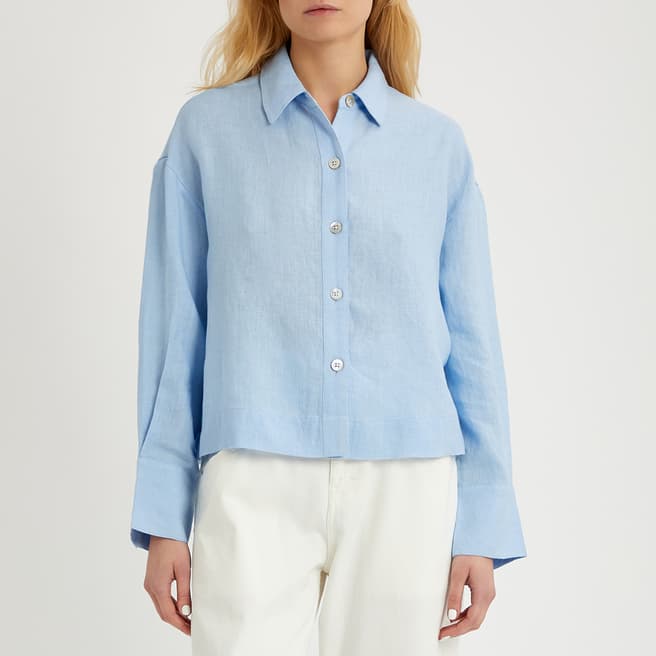 N°· Eleven Ocean Blue Linen Crop Shirt