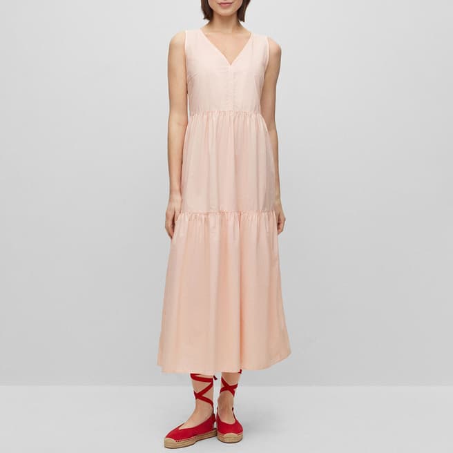 BOSS Pink Ditesta V-Neck Cotton Dress