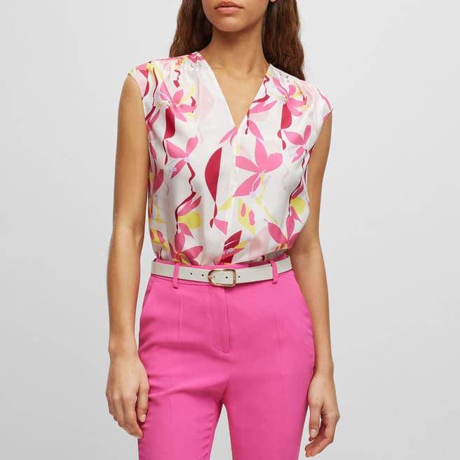 BOSS Pink/White Iore V-Neck Top
