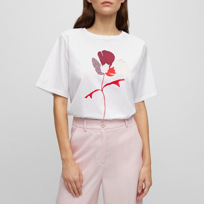 BOSS White Ekrisp Flower Cotton T-Shirt