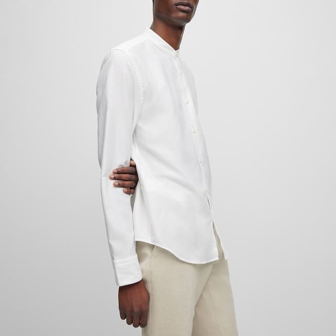 BOSS White Slim Fit Cotton Blend Shirt