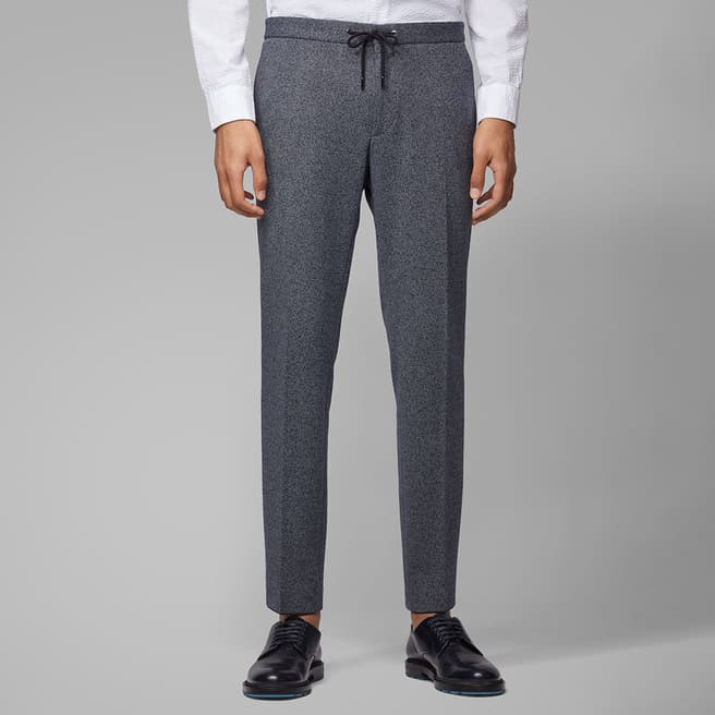 BOSS Navy Banks Cotton Blend Trousers