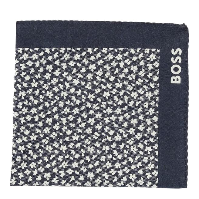 BOSS Dark Blue Floral Pocket Square