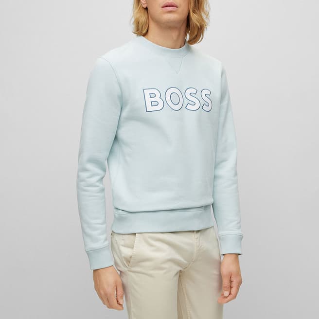 BOSS Light Blue Welogocrew Cotton Blend Sweatshirt