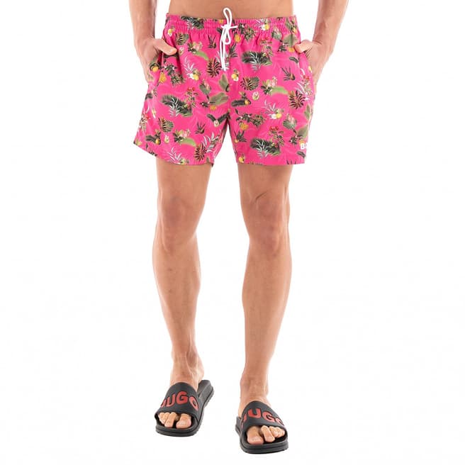 BOSS Pink Piranha Printed Swimming Shorts