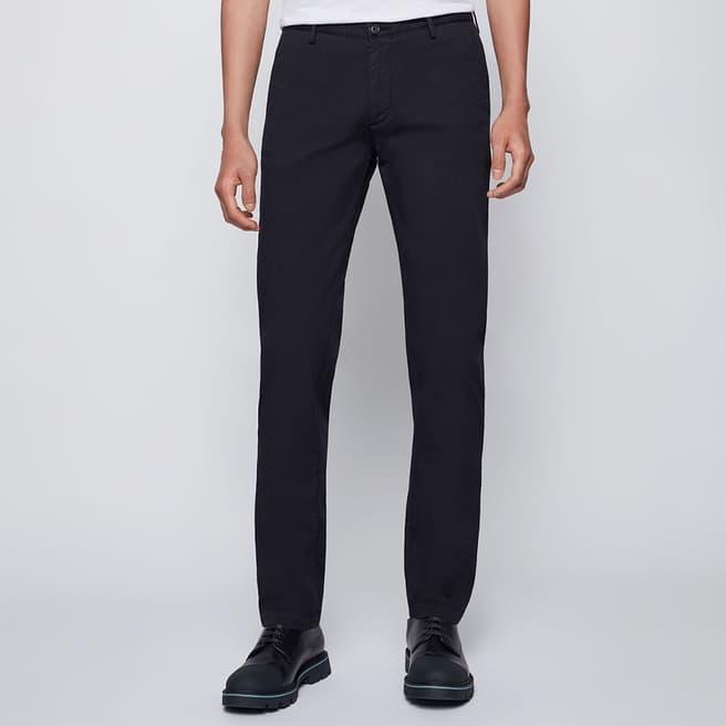 BOSS Navy Rice Cotton Blend Straight Trousers
