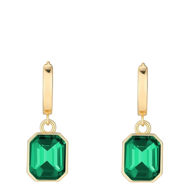Liv Oliver 18K Gold Emerald Cut Green Drop Earrings