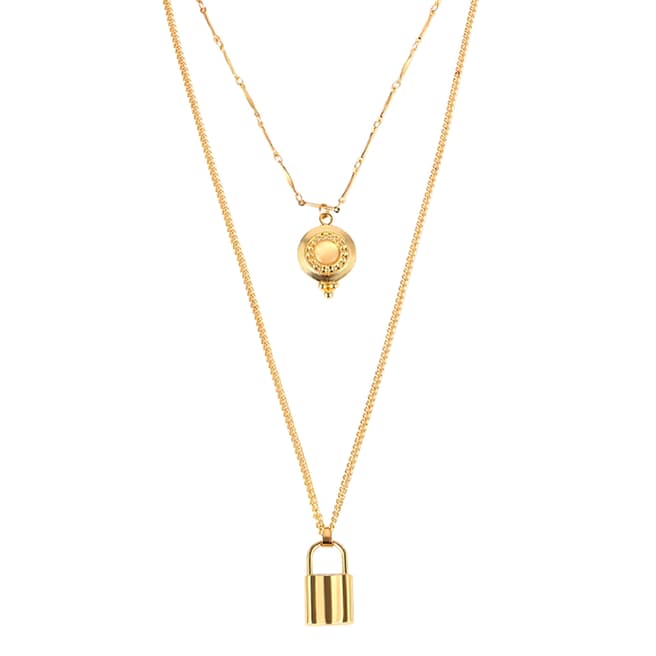 Liv Oliver 18K Gold Double Layer Lock Necklace