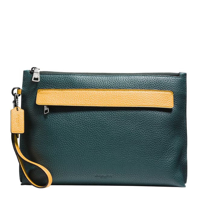 Coach Forest/Yellow Gold Pouch In Color Blocked Pebbled Leather