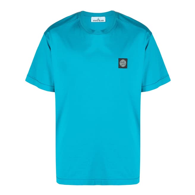 Stone Island Blue Square Logo Cotton T-Shirt